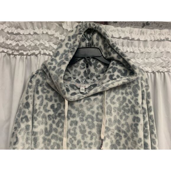Wildfox Gray Leopard Print Fuzzy Hoodie Dress L/XL Cozy Lounge Sweatshirt Tunic - Picture 4 of 4